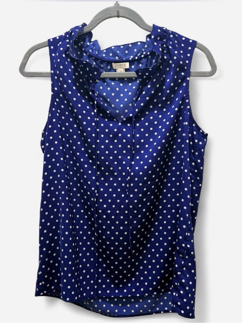 Women’s J. Crew Feminine Workwear Polka Dot Ruffle Blouse GUC Size 4